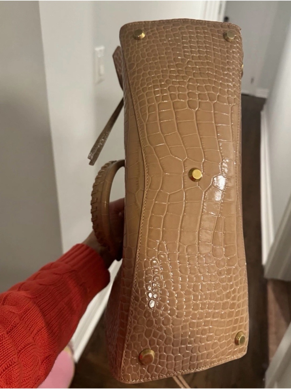 Balenciaga Croc-Embossed Satchel in Camel Brown - Picture 2 of 4